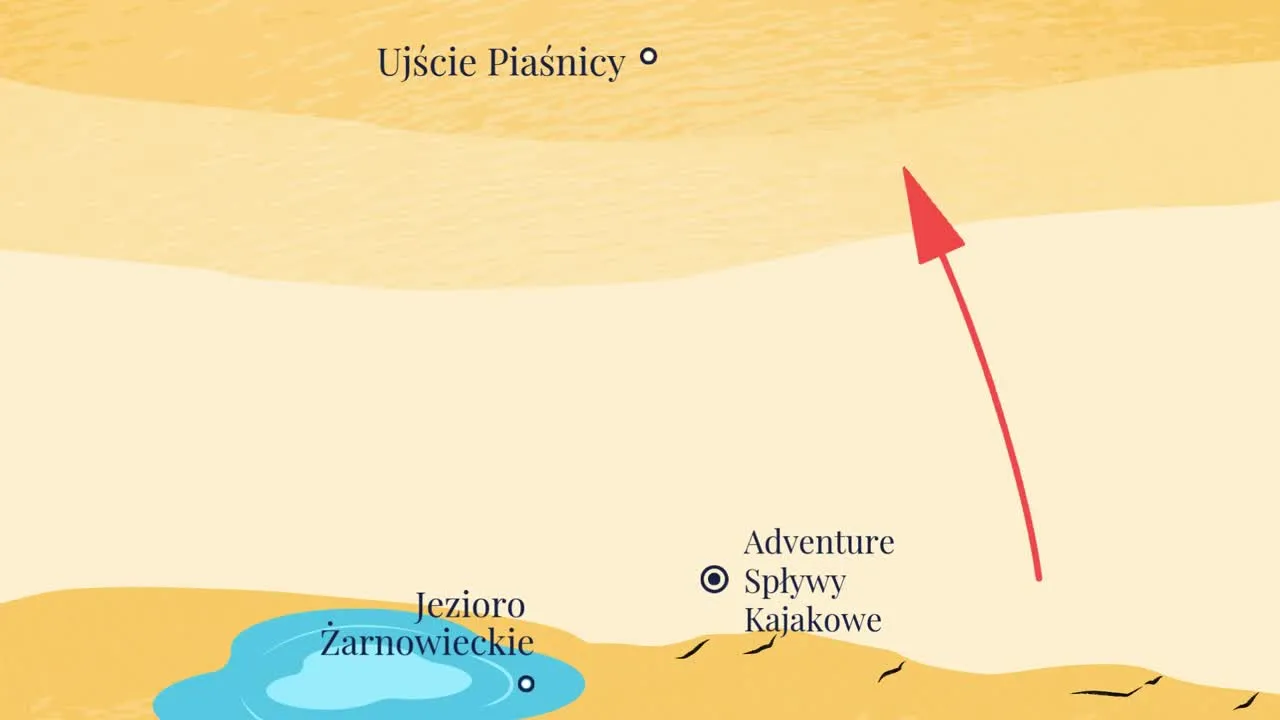 mapa trasy spływu Piaśnicą do Dębek