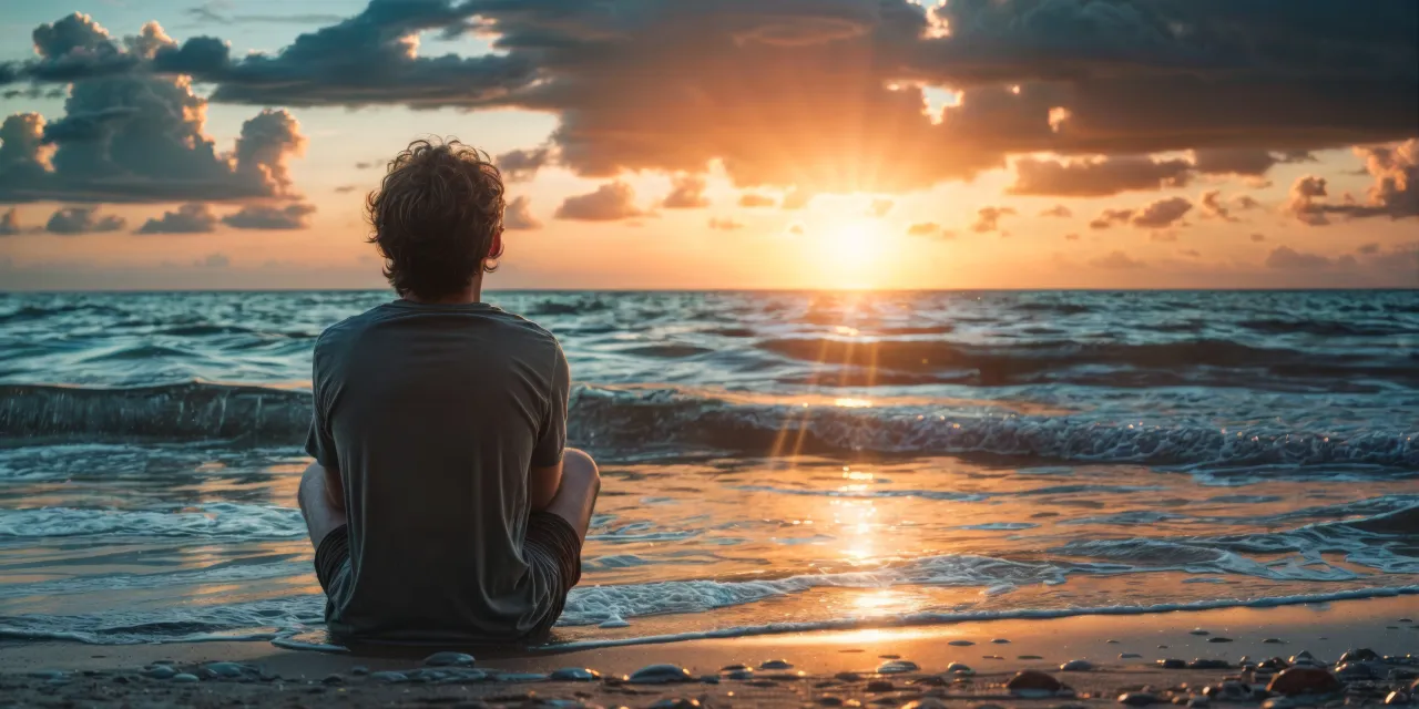 Spokój, który dała mi medytacja, odzwierciedla się w zachodzącym słońcu nad morzem.