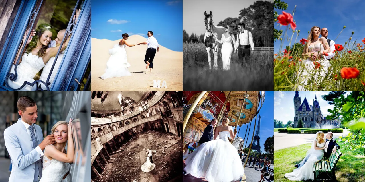 ślubna fotografia i filmowanie kolaż