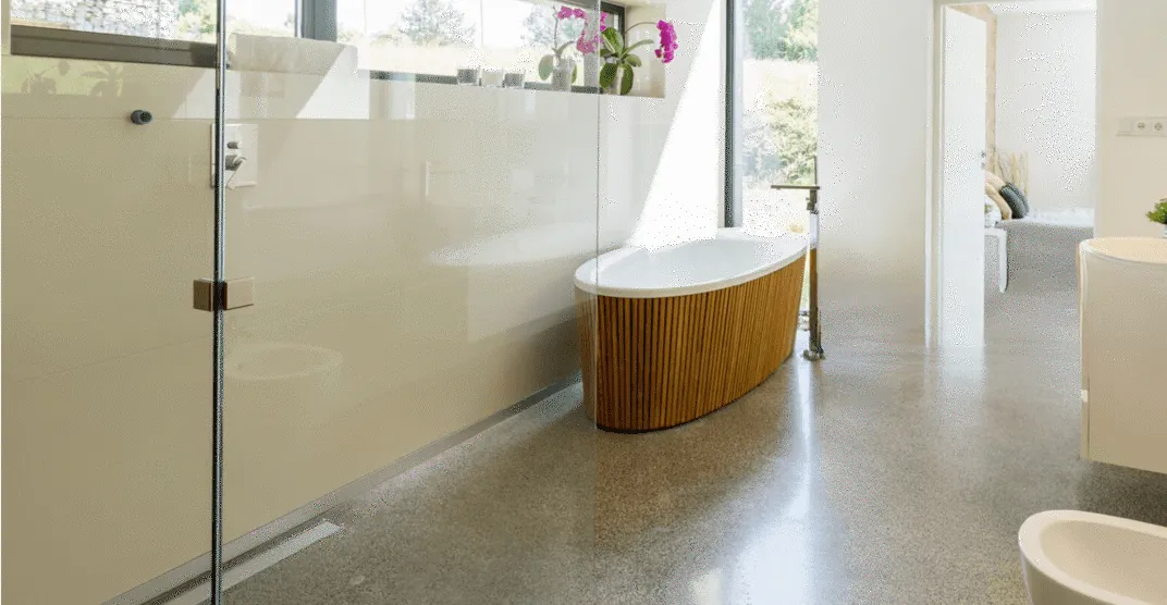 Podłoga z żywicy w łazience minimalistycznej