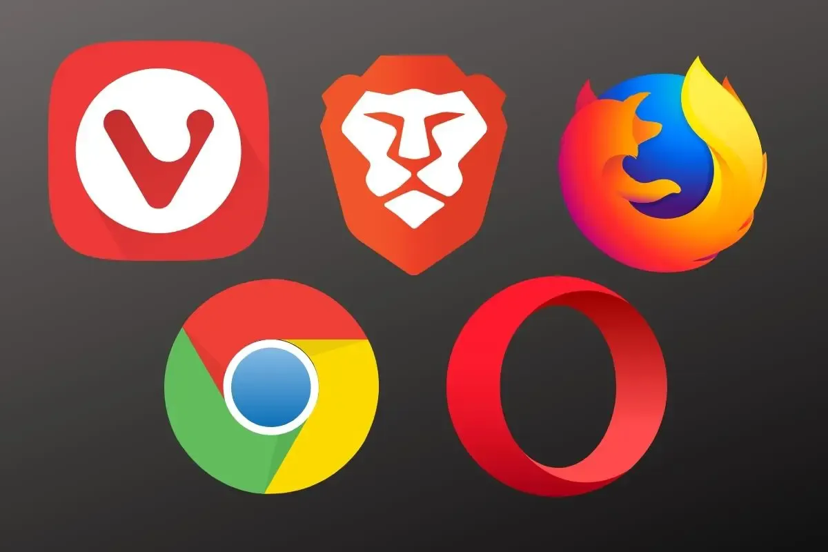 Ikony przeglądarek: Vivaldi, Brave, Firefox, Chrome, Opera. Jaka przeglądarka najlepsza? Wybór zależy od Ciebie!