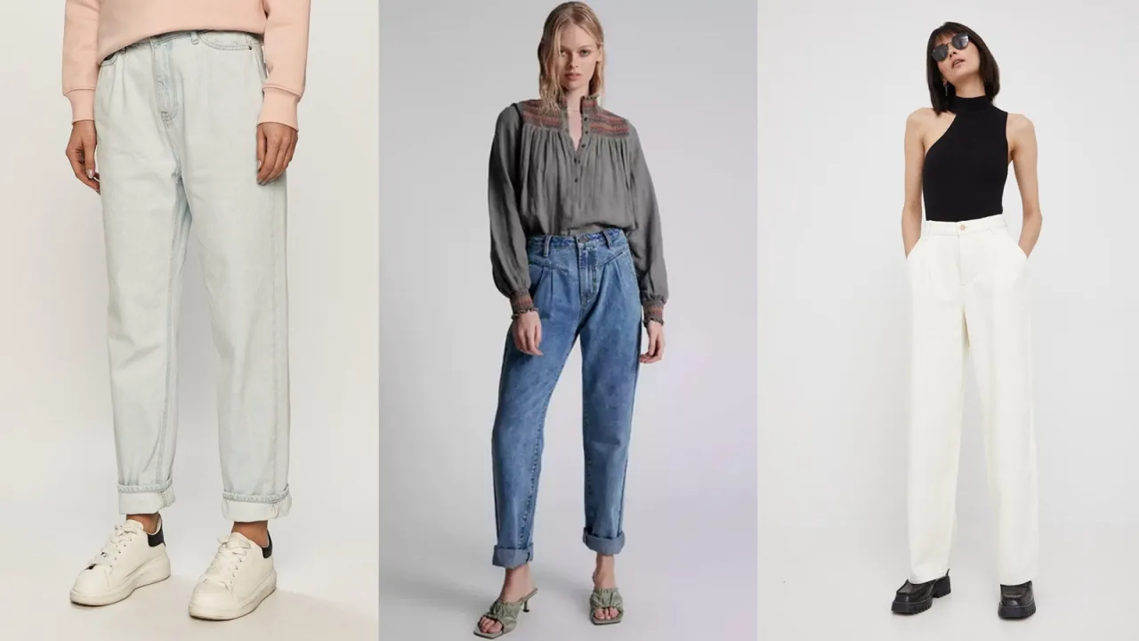 Stylizacje jeansy wide leg figura odwr&oacute;cony tr&oacute;jkąt