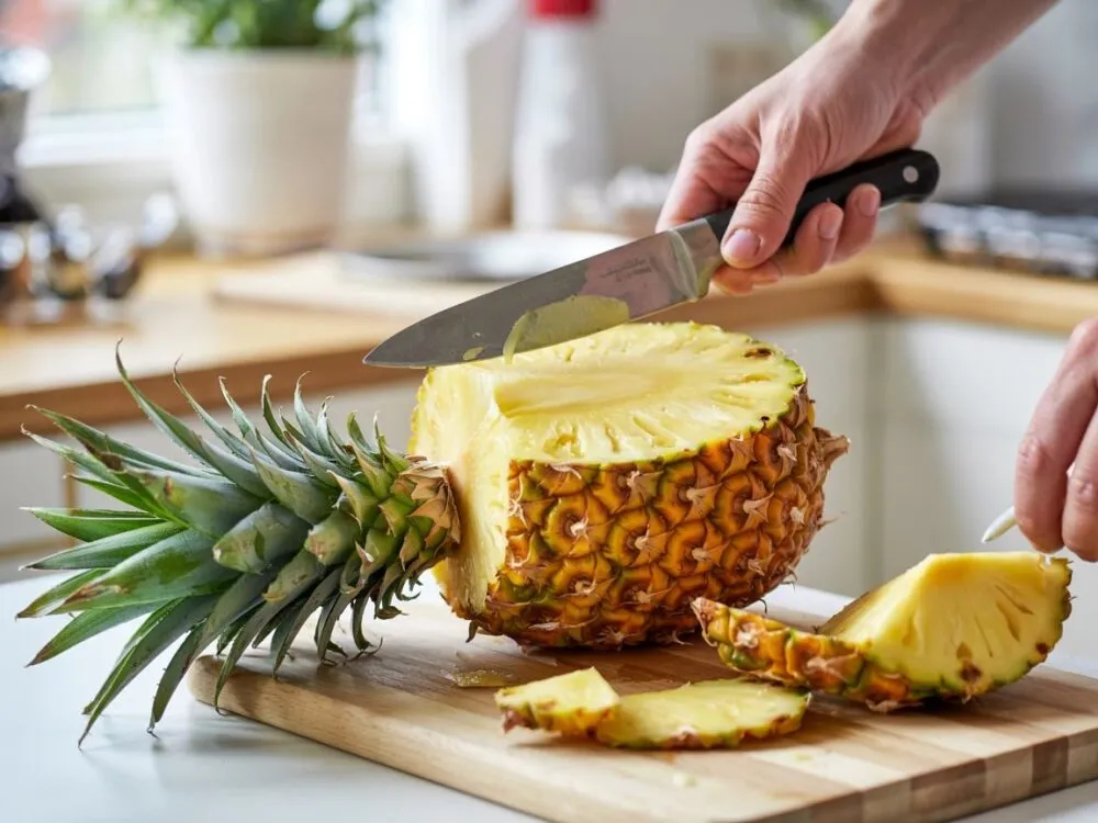 świeży ananas na stole kuchennym
