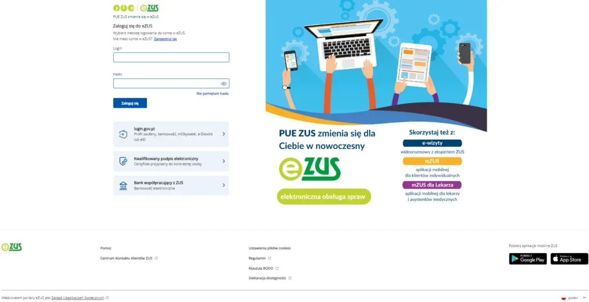 PUE ZUS logowanie i główne funkcje