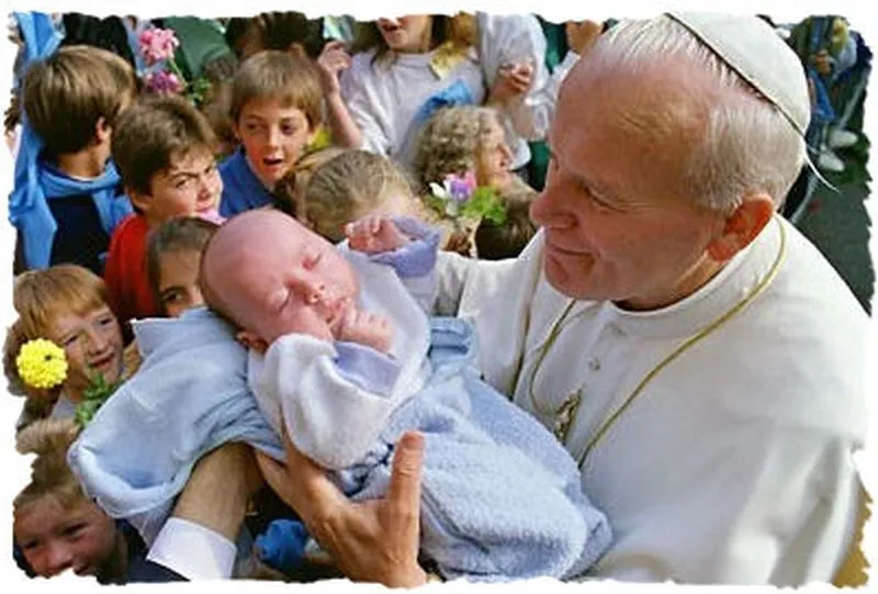 cytat Jana Pawła II o dzieciach na ozdobnym tle