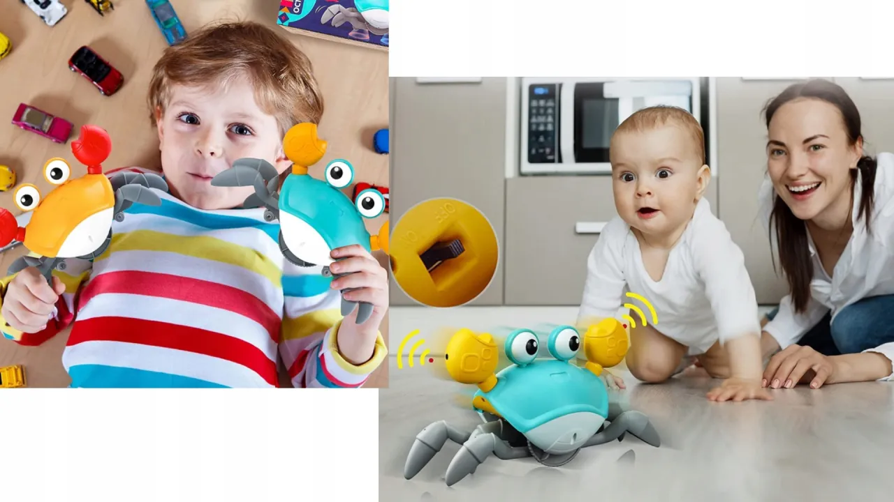 dziecko bawiące się pełzającym krabem