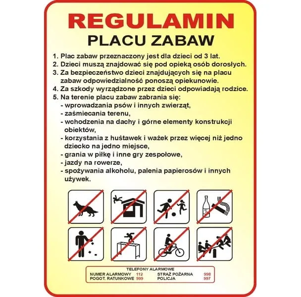 tabliczka regulamin plac zabaw