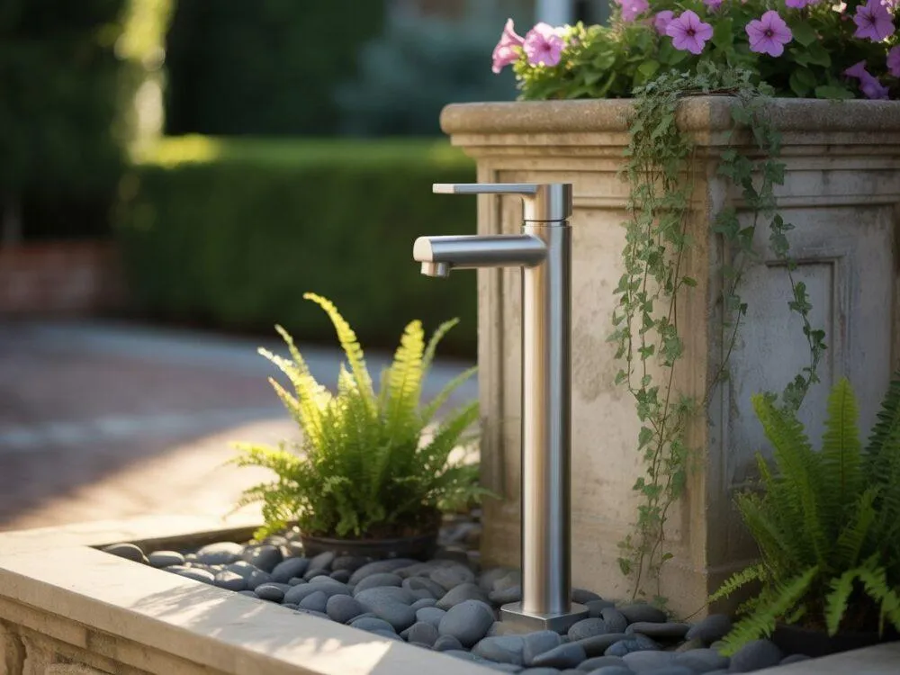 różne style kranów ogrodowych DIY, kran ogrodowy murowany drewniany metalowy