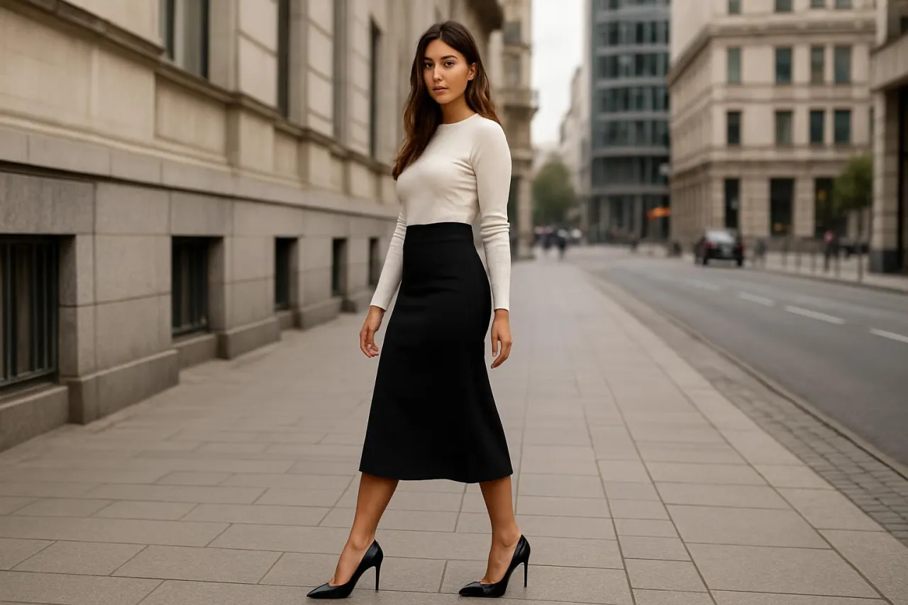 Spódnica midi i szpilki stylizacje