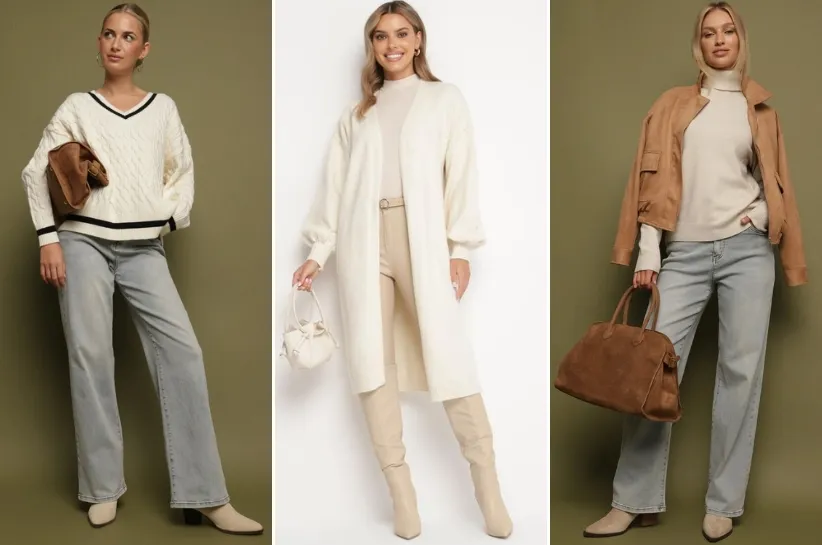 modne stylizacje ze swetrem jesień zima