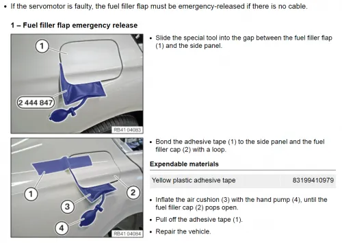 BMW E87 awaryjne otwieranie klapki paliwa cięgno