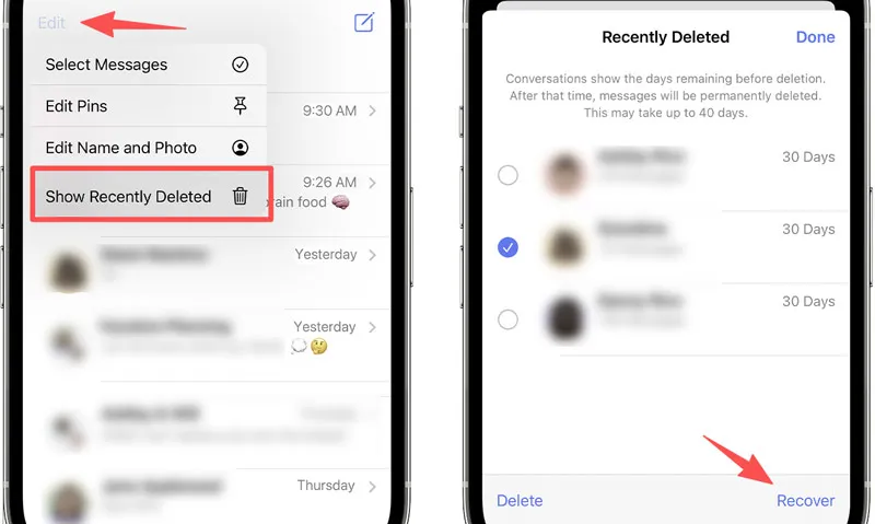 iPhone folder ostatnio usunięte wiadomości
