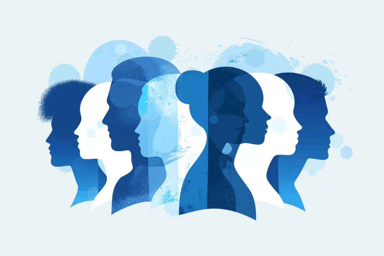 Grupa ludzi o r&oacute;żnych cechach osobowości, ukazana w profilach.