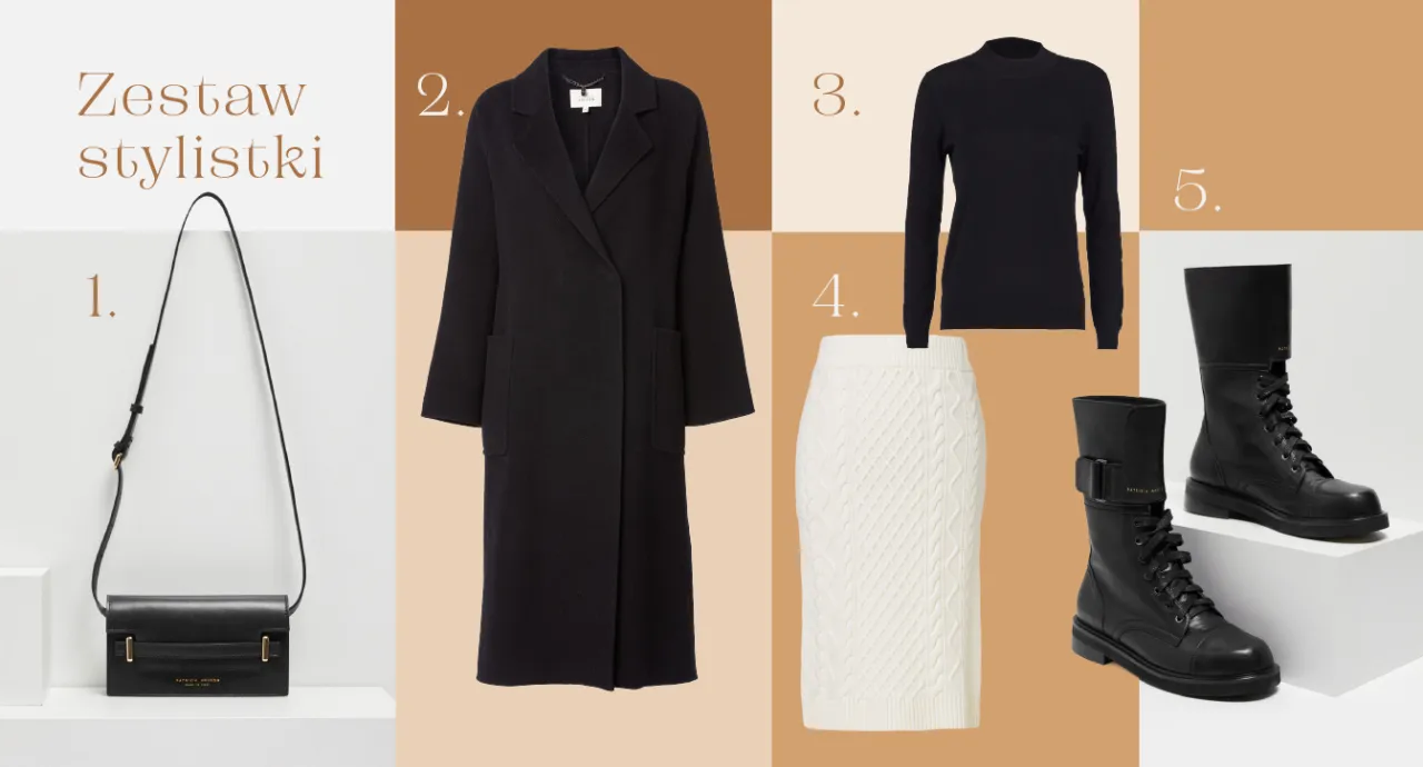 Stylizacje spódnic na jesień i zimę z golfem i płaszczem