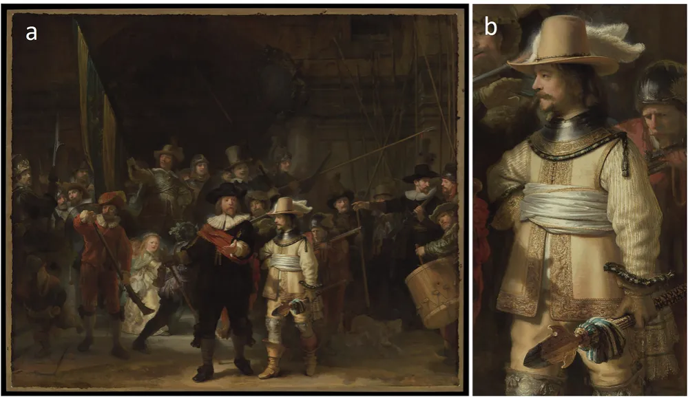 Rembrandt The Night Watch detail showing chiaroscuro light effect