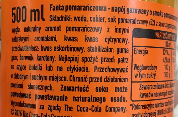 etykieta skład fanta pomarańczowa