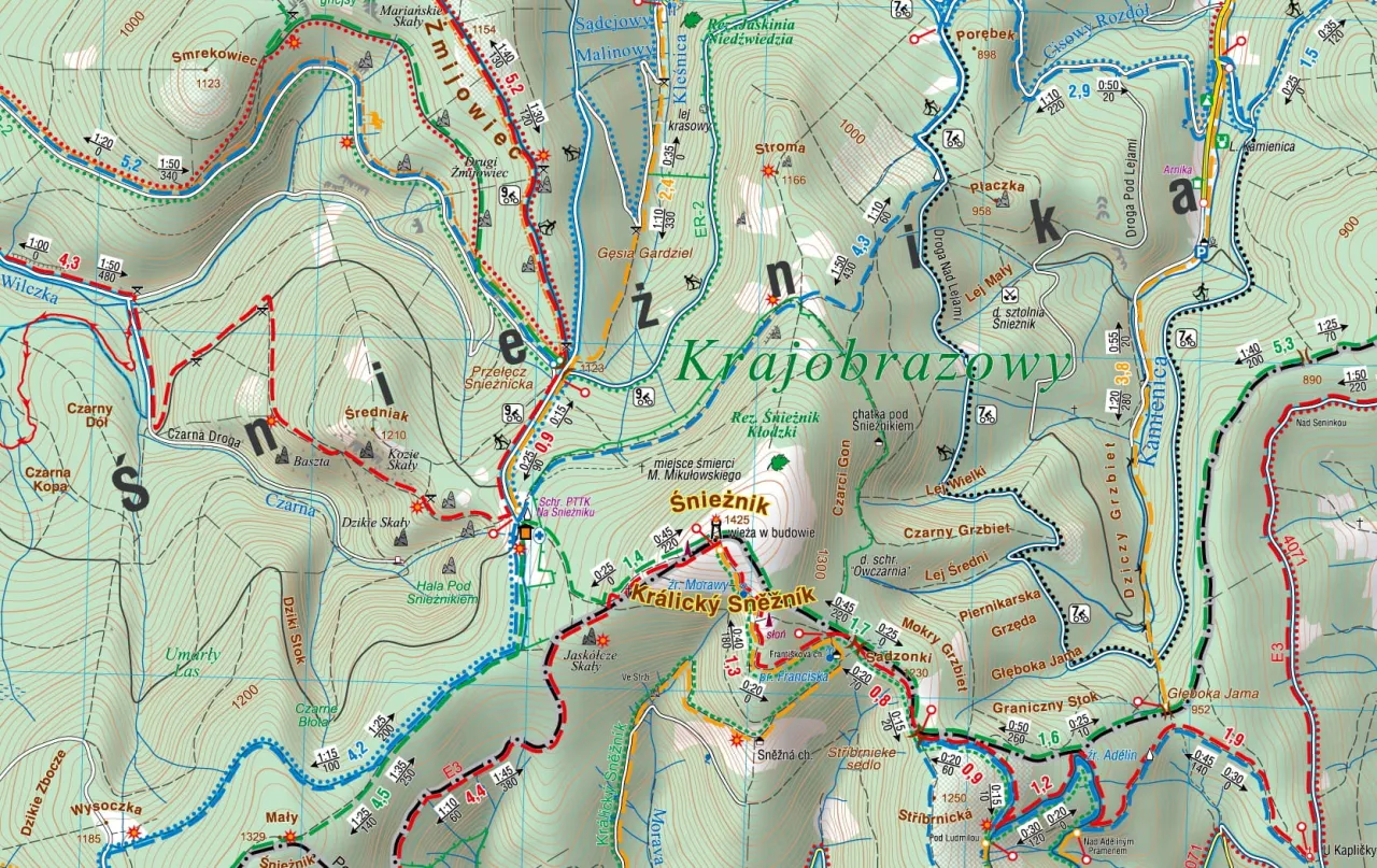 Mapa szlaków na Śnieżnik