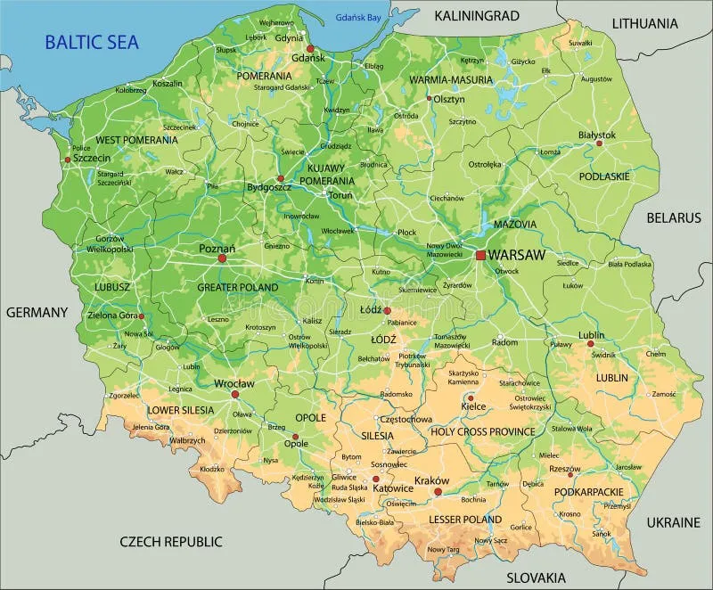 Mapa fizyczna Polski z g&oacute;rami