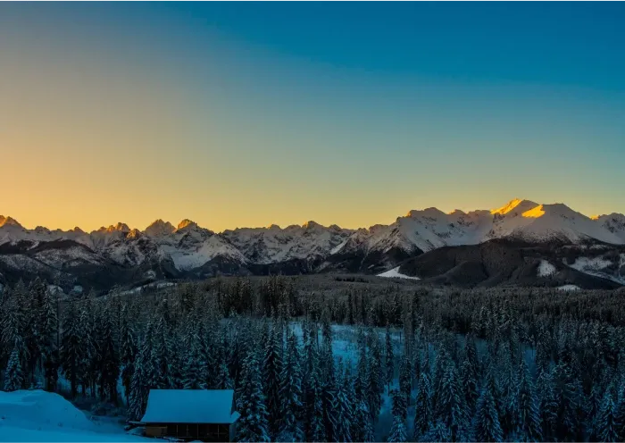 Bukowina Tatrzańska panorama Tatr zimą