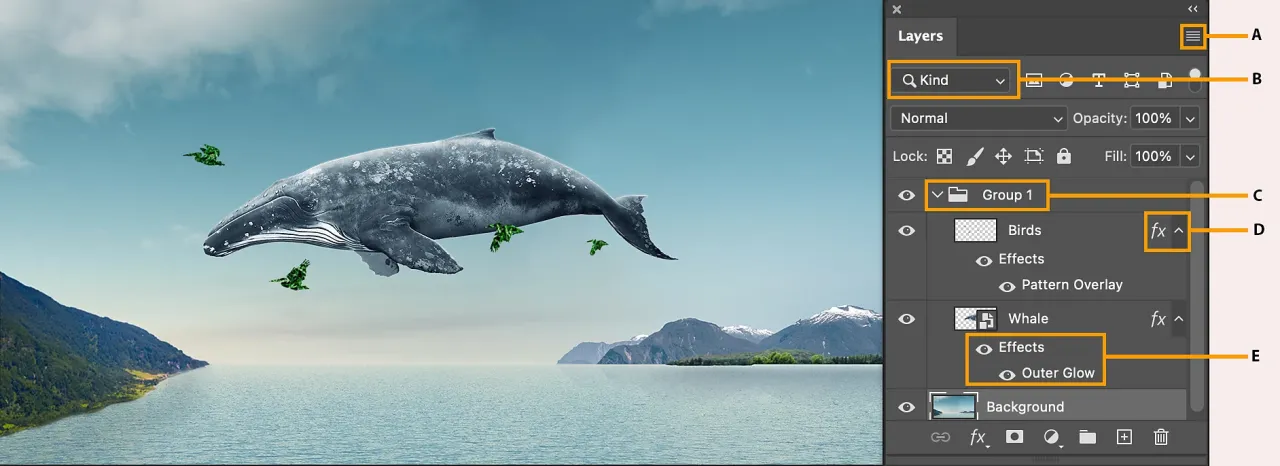 Interfejs Photoshop z warstwami