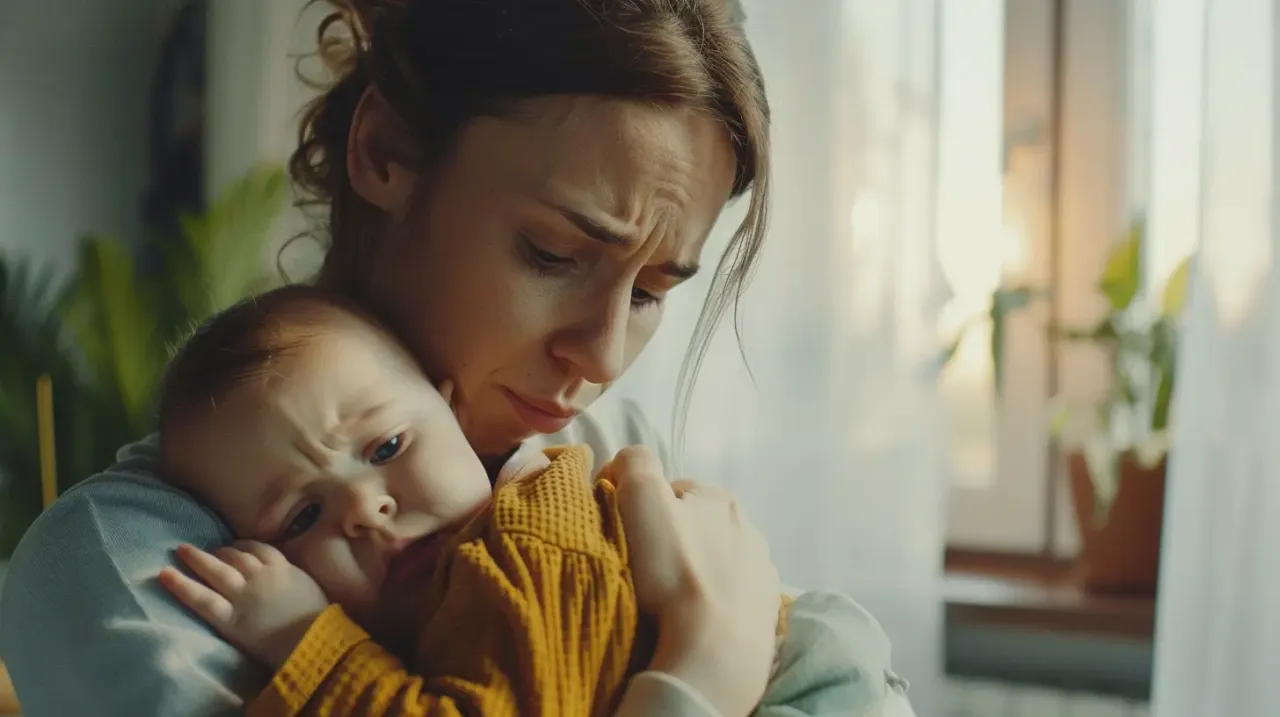 mama tuli niemowlę na ramieniu