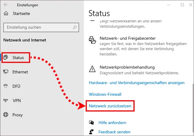 Windows 10 Netzwerk zurücksetzen Einstellungen