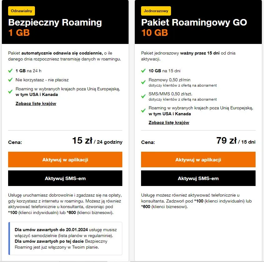 Pakiety roamingowe Plus poza UE