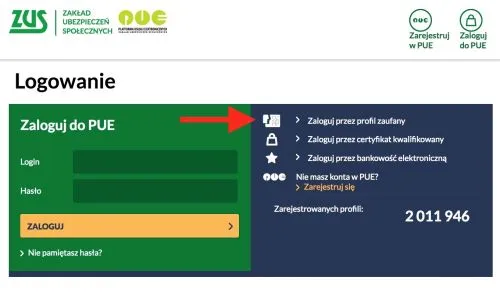 PUE ZUS logowanie profil zaufany bankowość elektroniczna