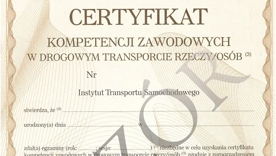 Certyfikat Kompetencji Zawodowych wz&oacute;r