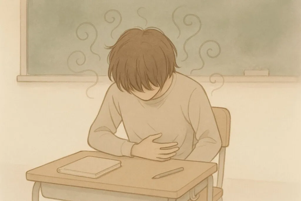 dziecko z b&oacute;lem brzucha przed szkołą, lęk szkolny objawy