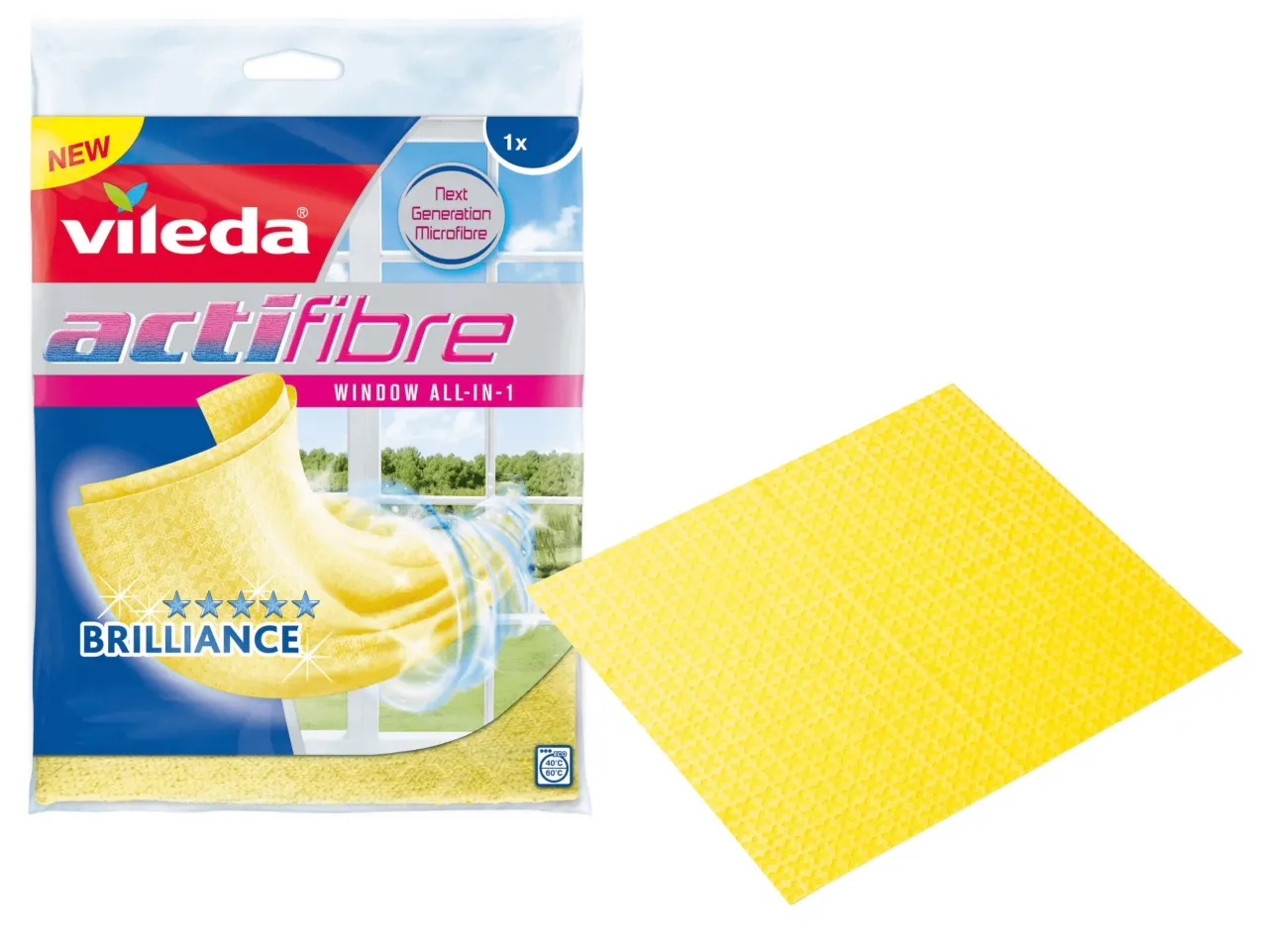 Ściereczka Vileda Actifibre do okien zapewnia lśniącą czystość. Użyj jej, by łatwo umyć szyby.