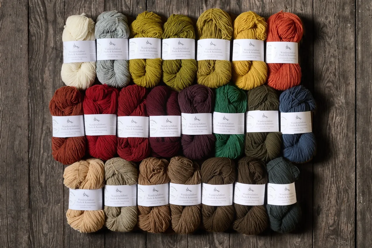 Auswahl an Strickwolle und Nadeln