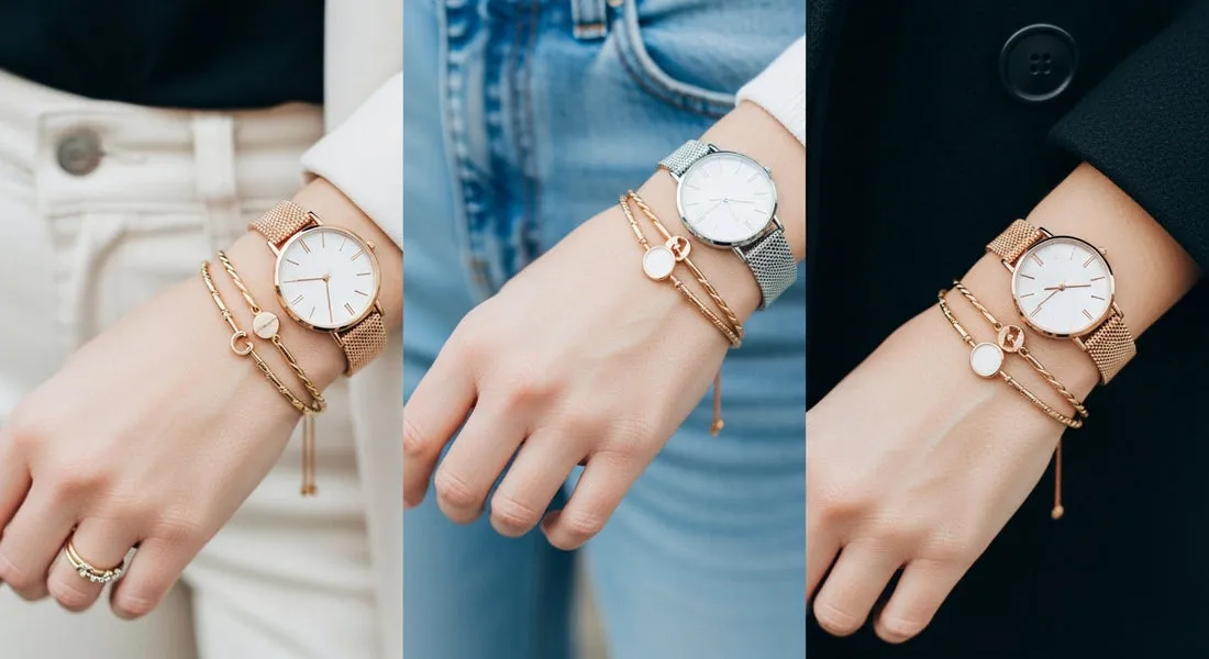 damskie zegarki i bransoletki stacking