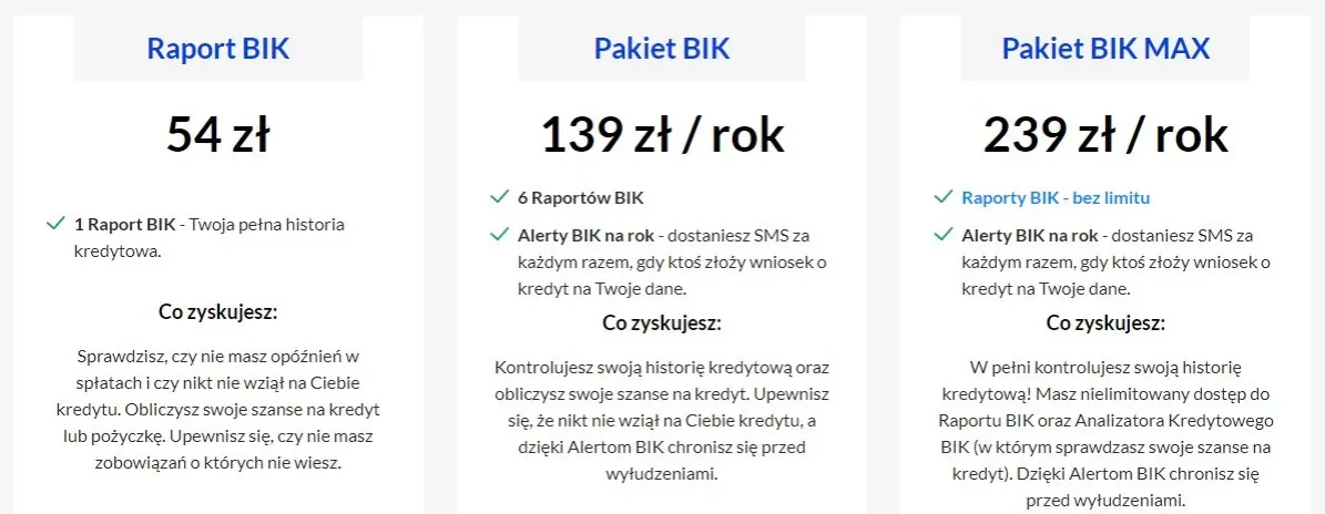 cennik raport&oacute;w BIK por&oacute;wnanie