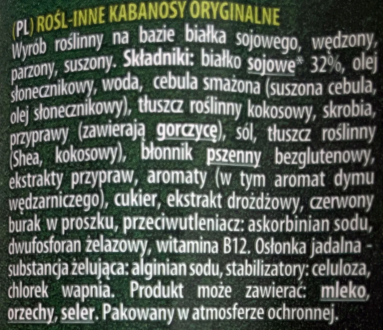 składniki kabanosów roślinnych etykieta