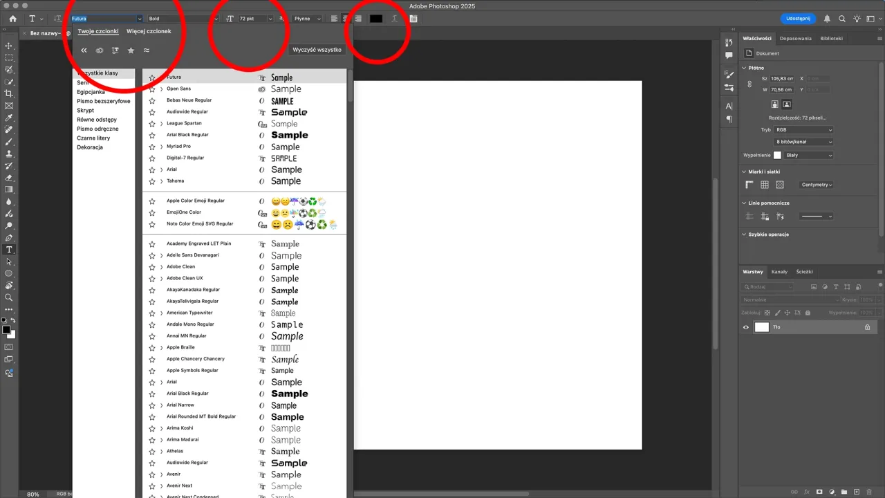 Wyb&oacute;r czcionki Futura w Photoshopie, pierwszy krok do stworzenia logo.