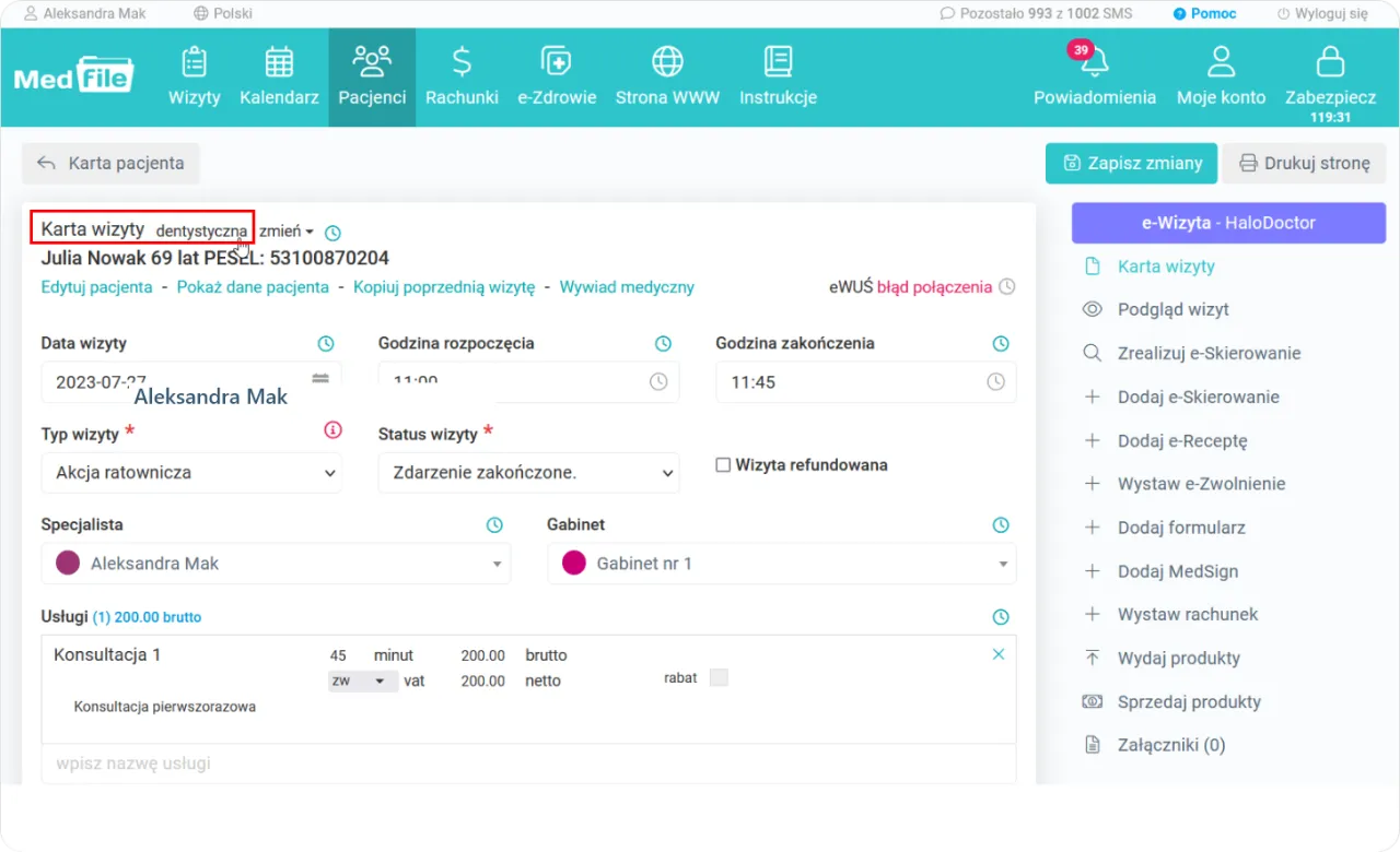 dokumentacja wizyty u dentysty L4
