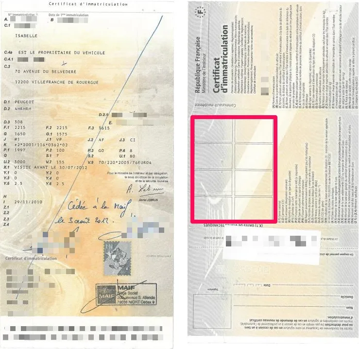 francuski dow&oacute;d rejestracyjny Carte Grise wz&oacute;r