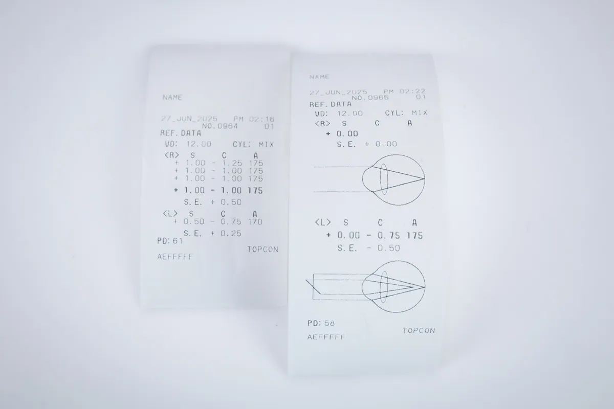 wydruk z autorefraktometru przykład