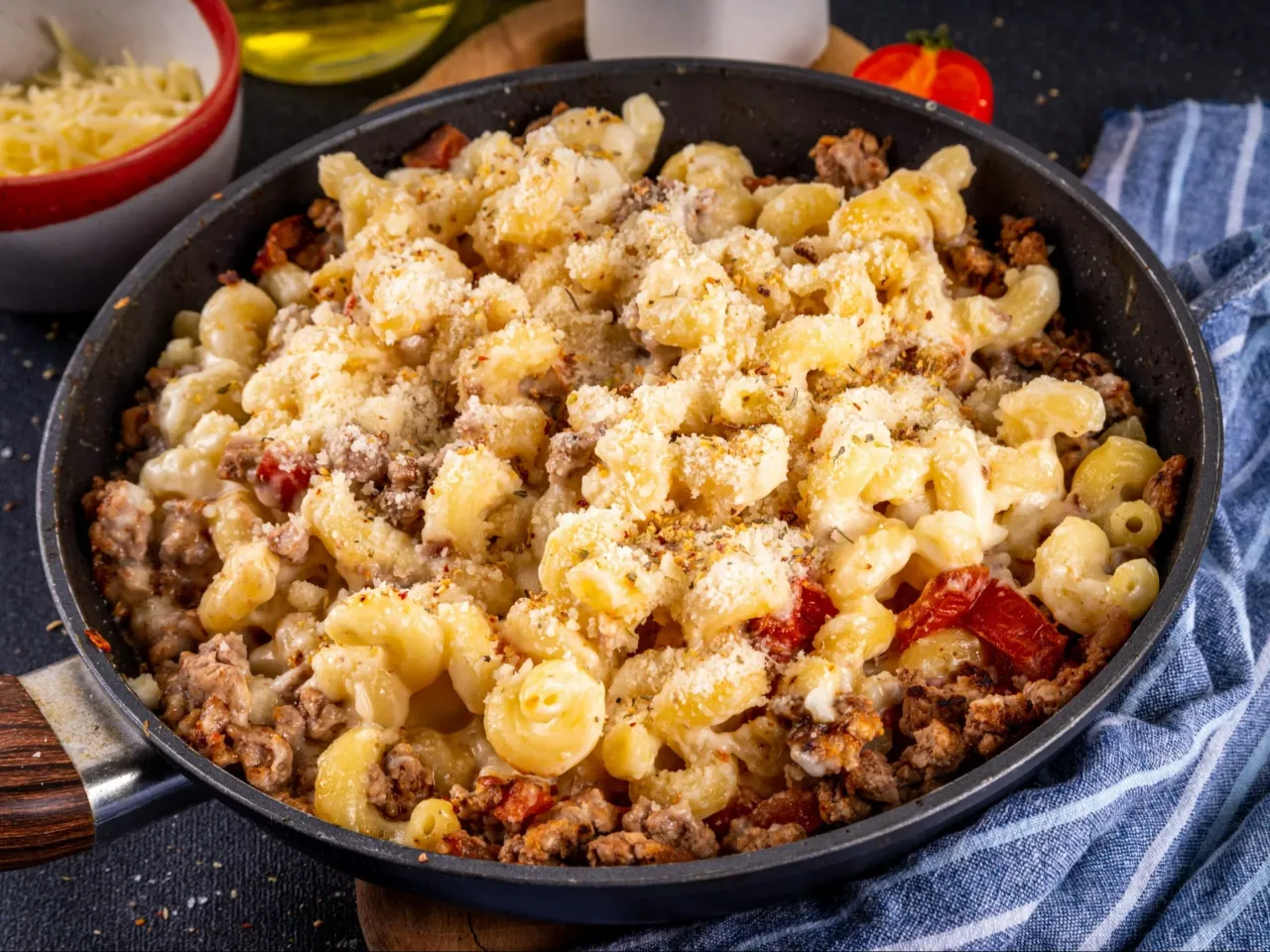 makaron z mięsem mielonym z jednej patelni gotowy przepis