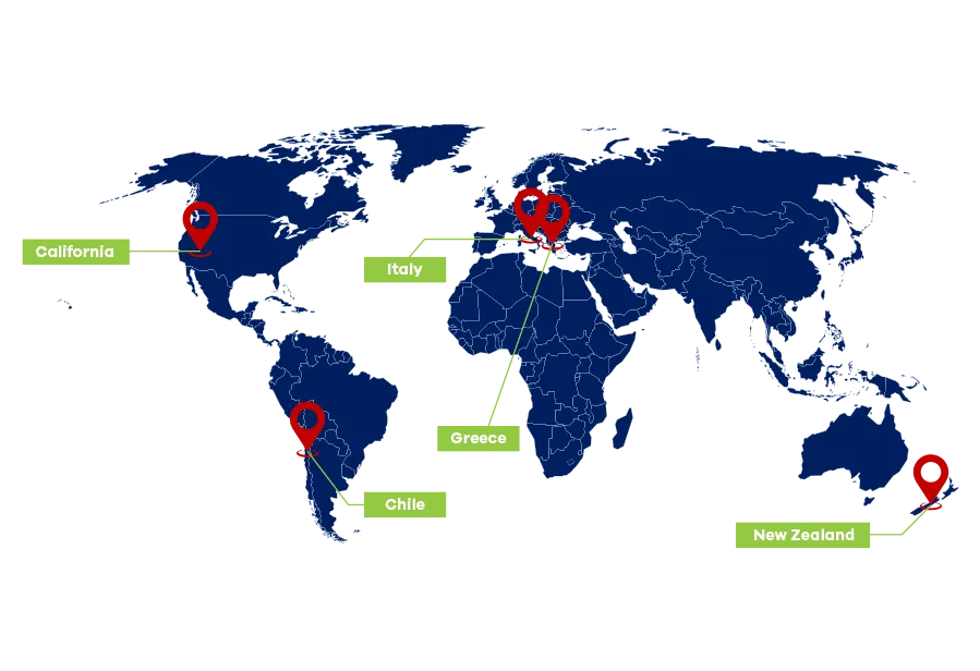 Mapa świata upraw kiwi
