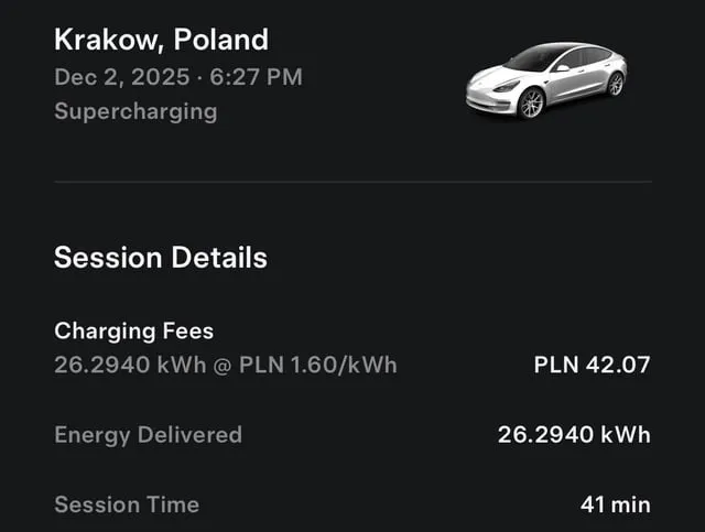 Tesla charging costs Poland