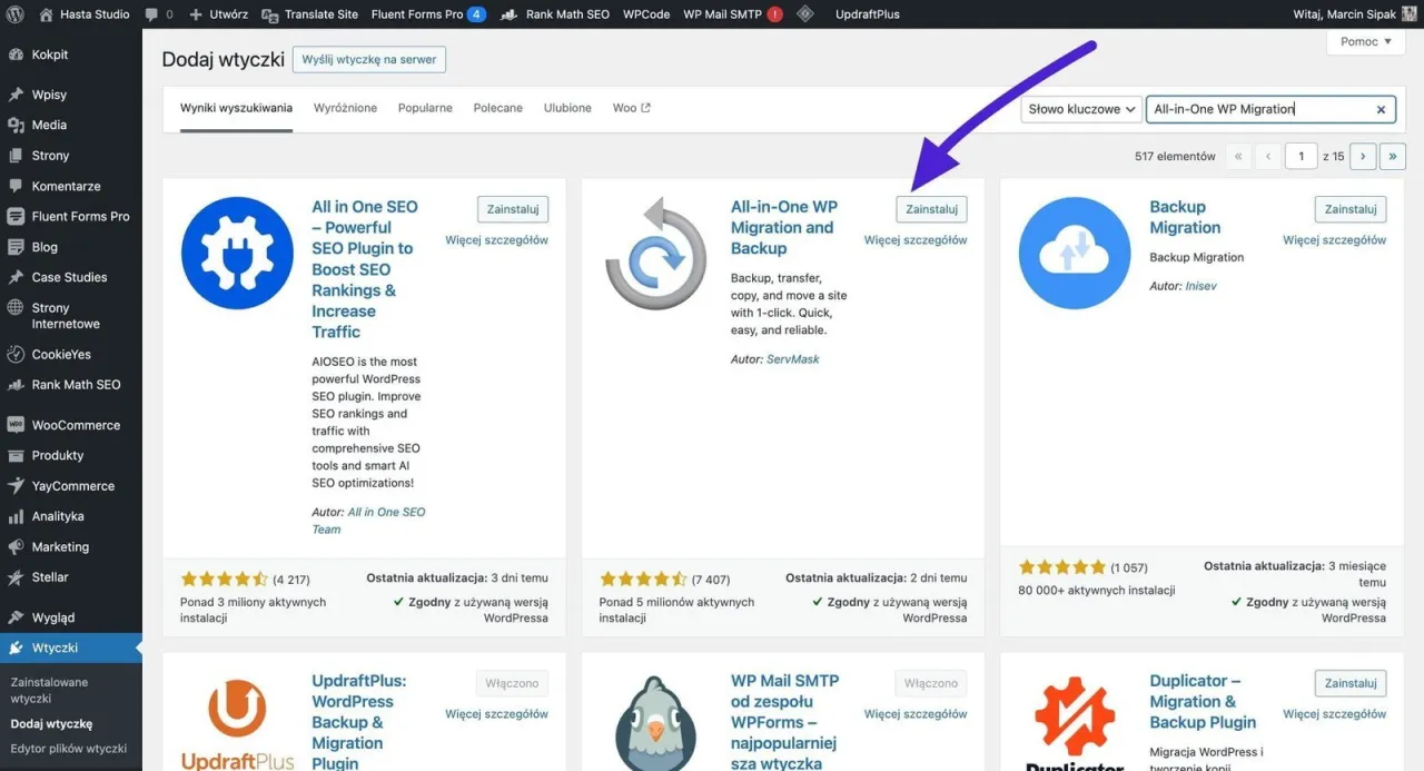 Wtyczki do WordPress: All-in-One WP Migration, Backup Migration. Szukasz jak zmienić domenę WordPress? Te wtyczki pomogą.