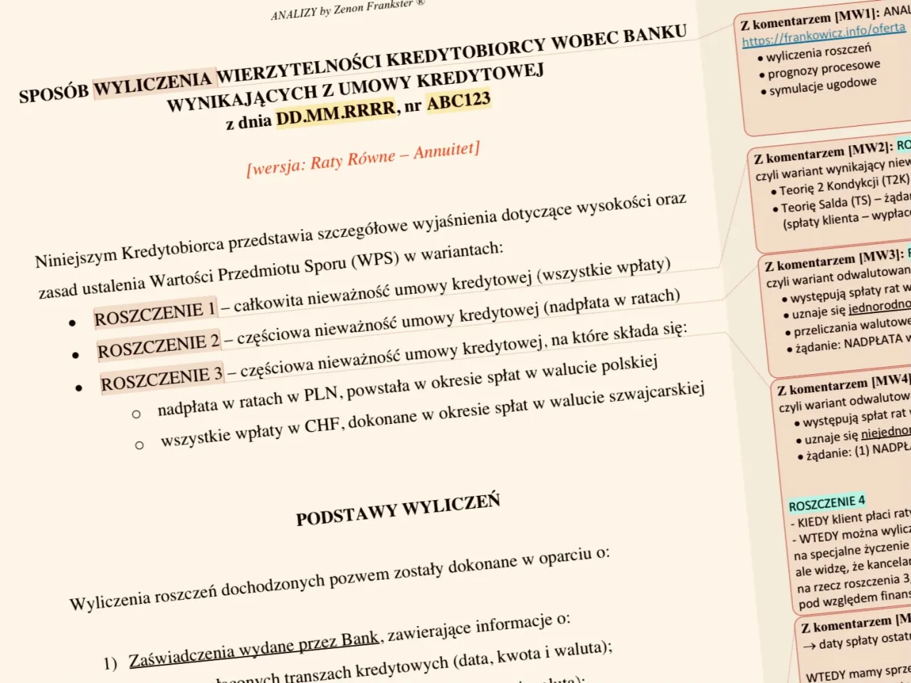 Dokumenty do pozwu frankowego lista