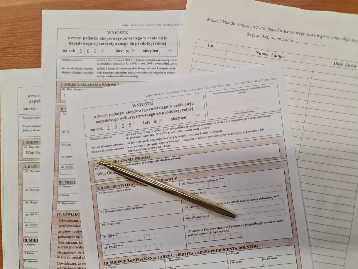 Dokumenty do zwrotu akcyzy dla rolników