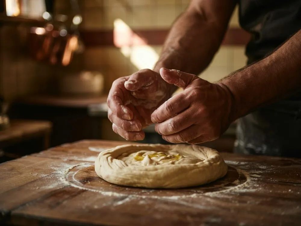 ręczne formowanie ciasta na pizzę krok po kroku