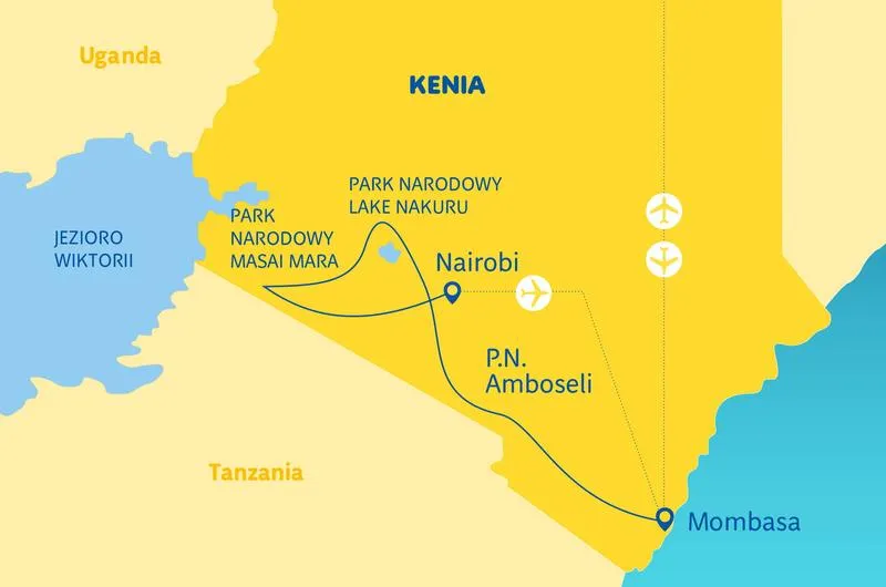 Mapa przesiadek lotniczych do Kenii