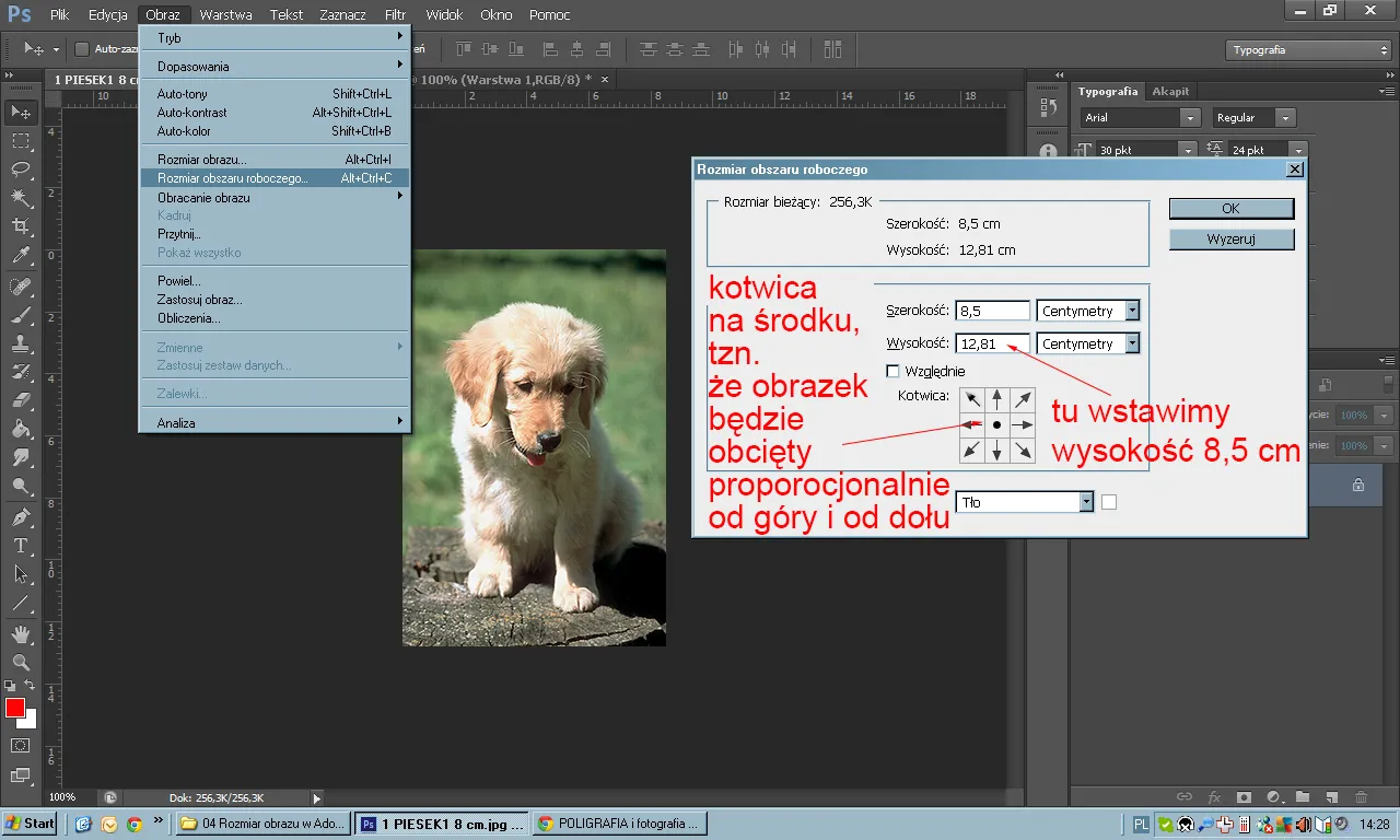 Photoshop rozmiar obszaru roboczego canvas size