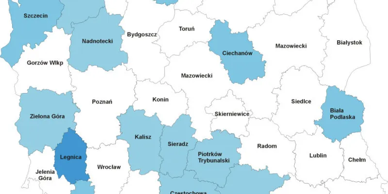 Mapa Polski z zaznaczonymi okręgami PZW i porozumieniami