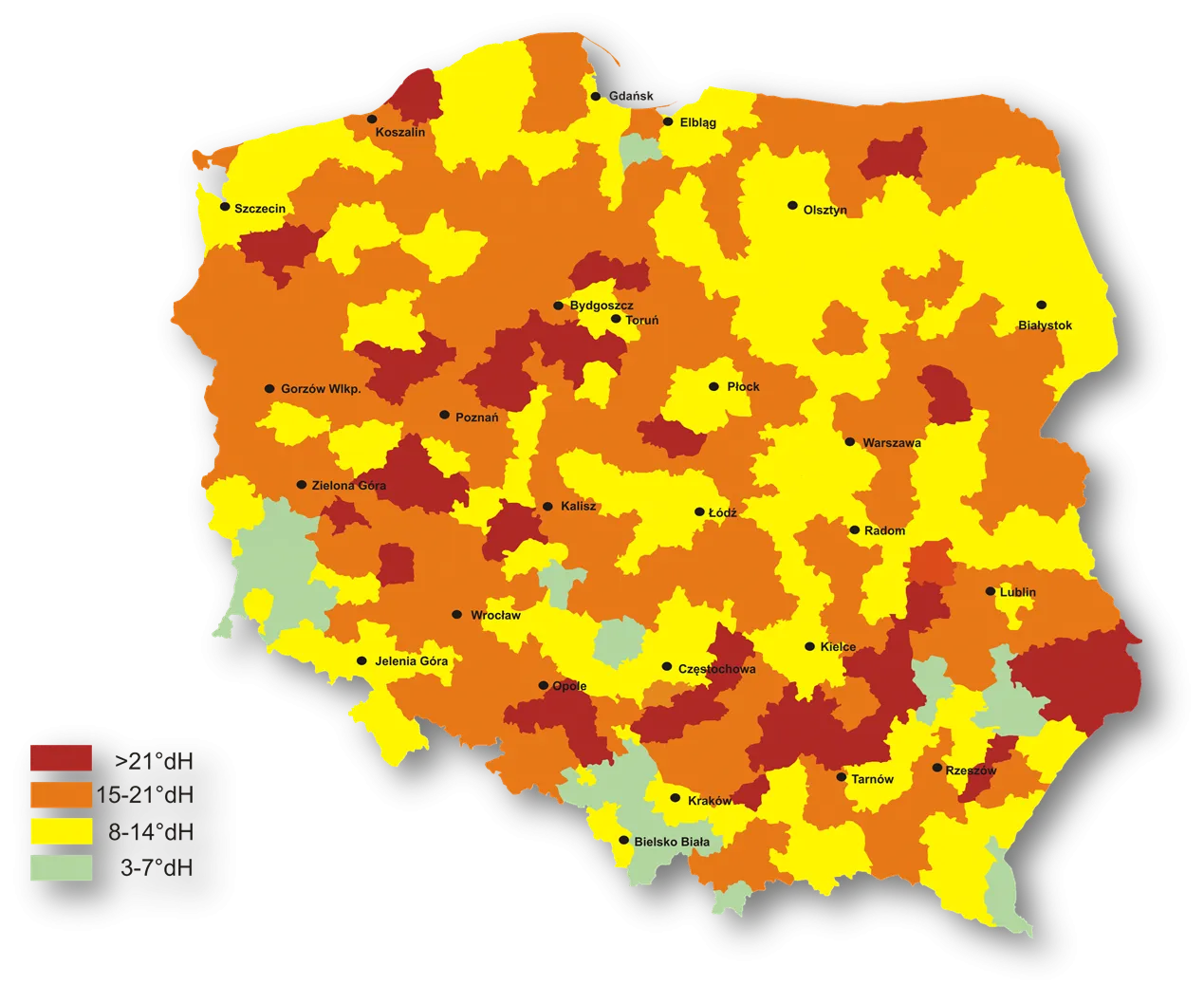 mapa twardości wody w Polsce